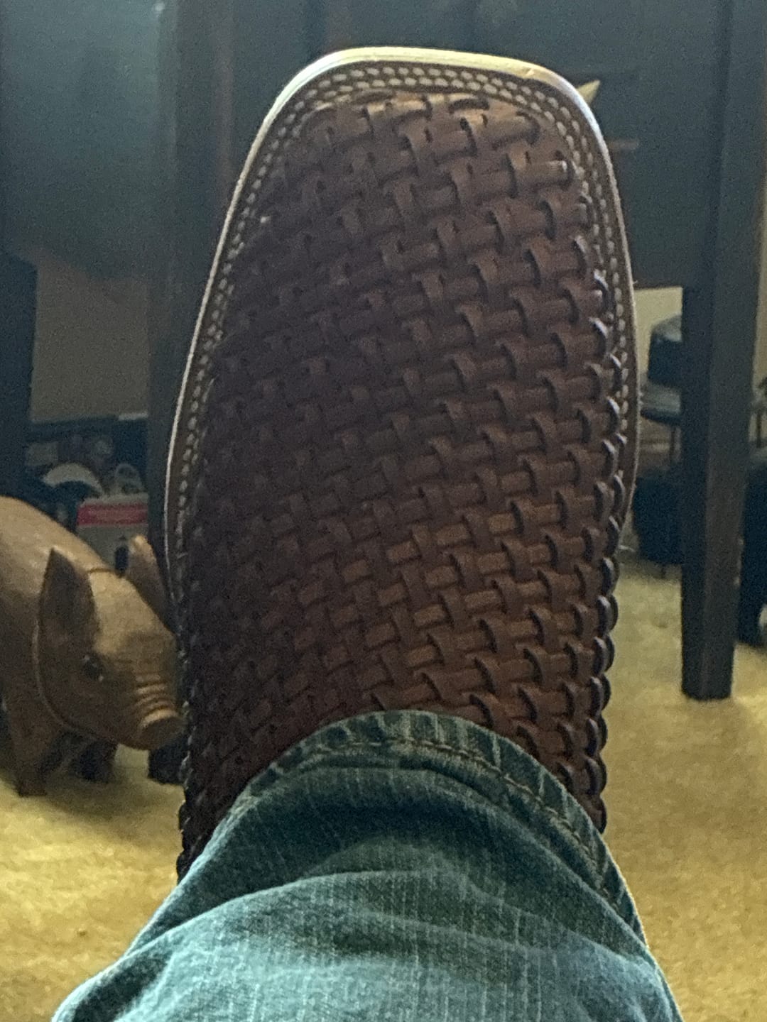 Customer photo review of Tan Basketweave Leather Boots - Square Toe