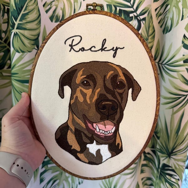 Customer photo review of Personalized Pet Portrait Embroidery Hoop Art