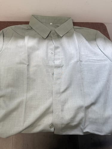 Customer photo review of Men's Linen Cotton Blend Short Sleeve Shirt