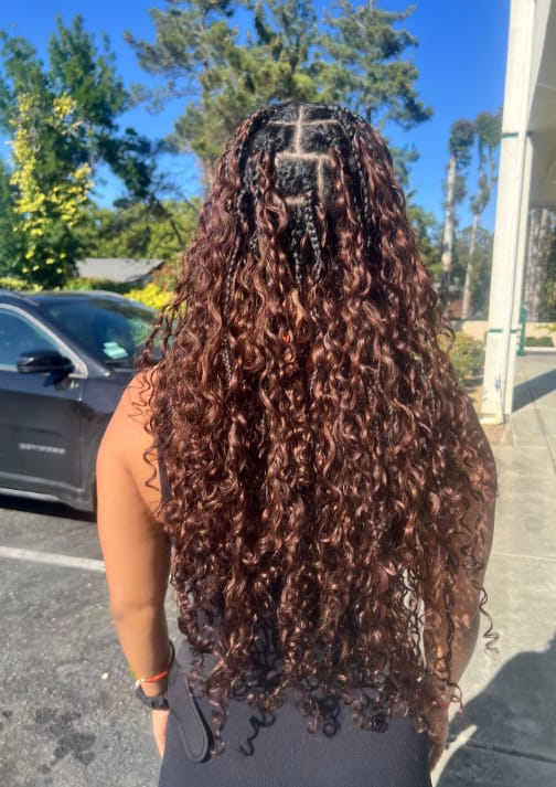 Customer photo review of Wavymy Chocolate Brown Burmese Curly Feather Crochet Human Hair Boho Braids Hair Extensions