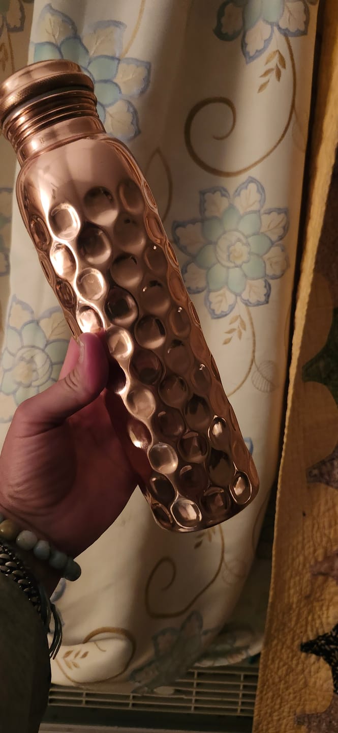 Customer photo review of Special Edition Diamond-Cut Honeycomb Copper Water Bottle | Textured Anti-Slip Grip
