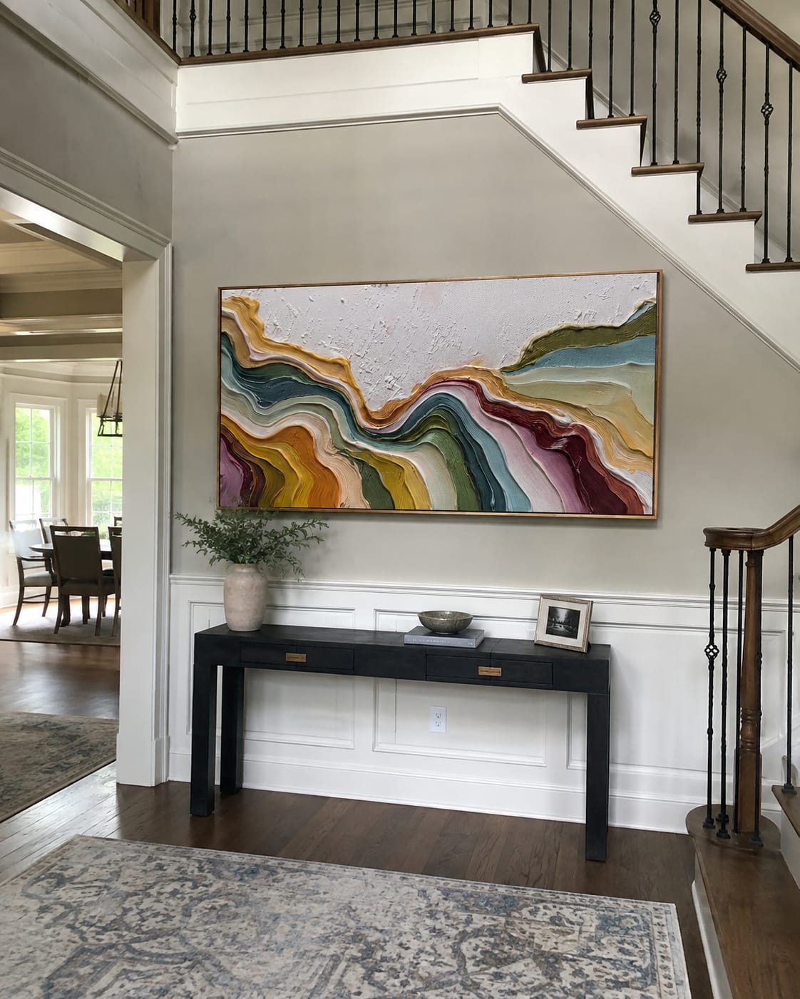 Customer photo review of Flowing Rhythms – Heavy Texture Colorful Fluid Abstract Painting | Minimalist Horizontal Entryway Art