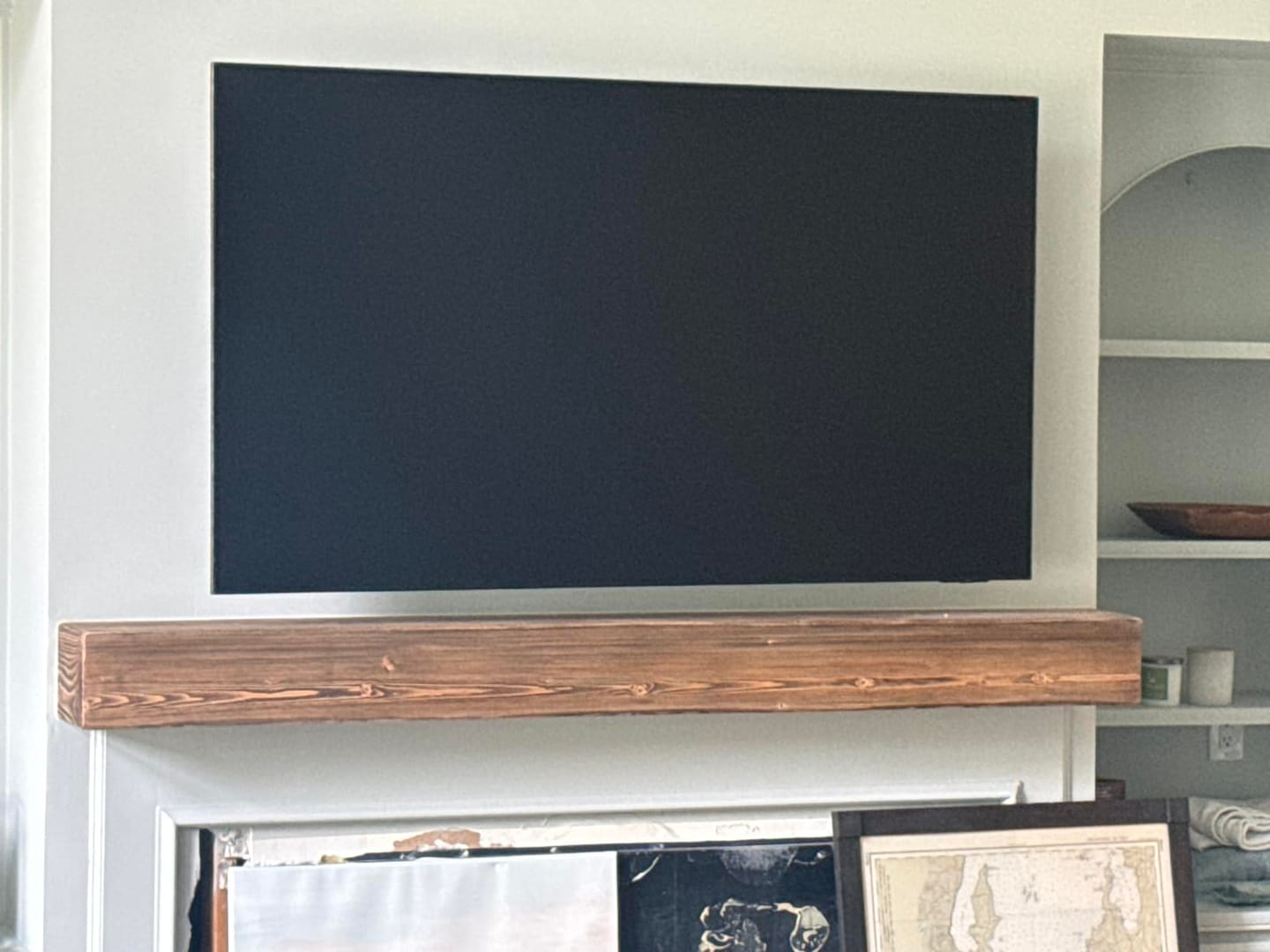 Customer photo review of 60" Handcrafted Real Wood Fireplace Mantel