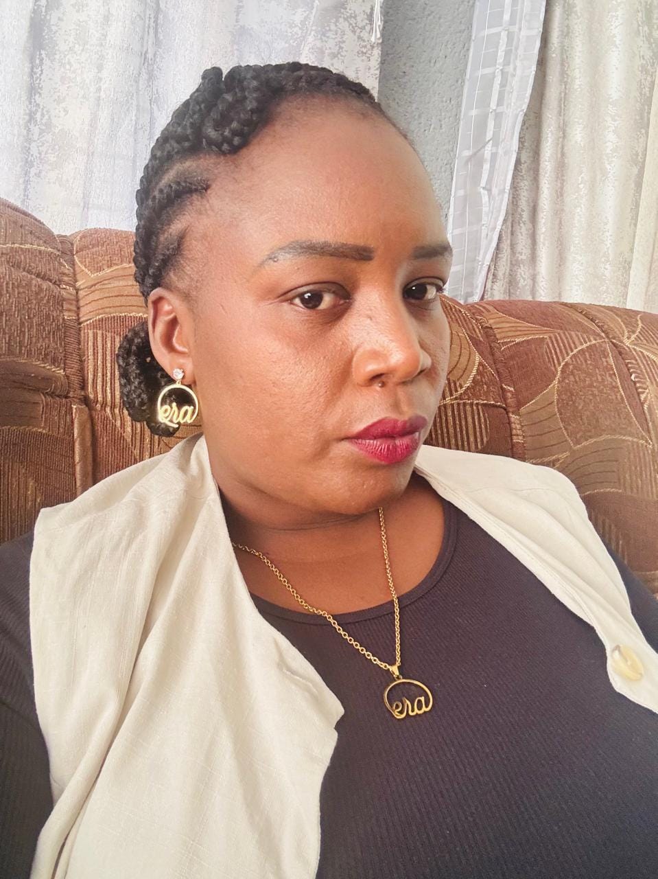 Customer photo review of Gold Era Halo Mini Drop Hoops ✨