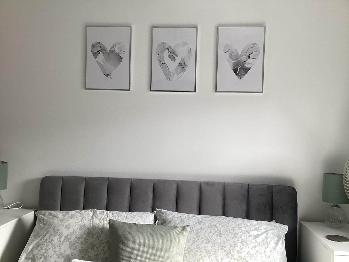 Customer photo review of Set of 3 Grey & Silver Marble Heart Wall Prints