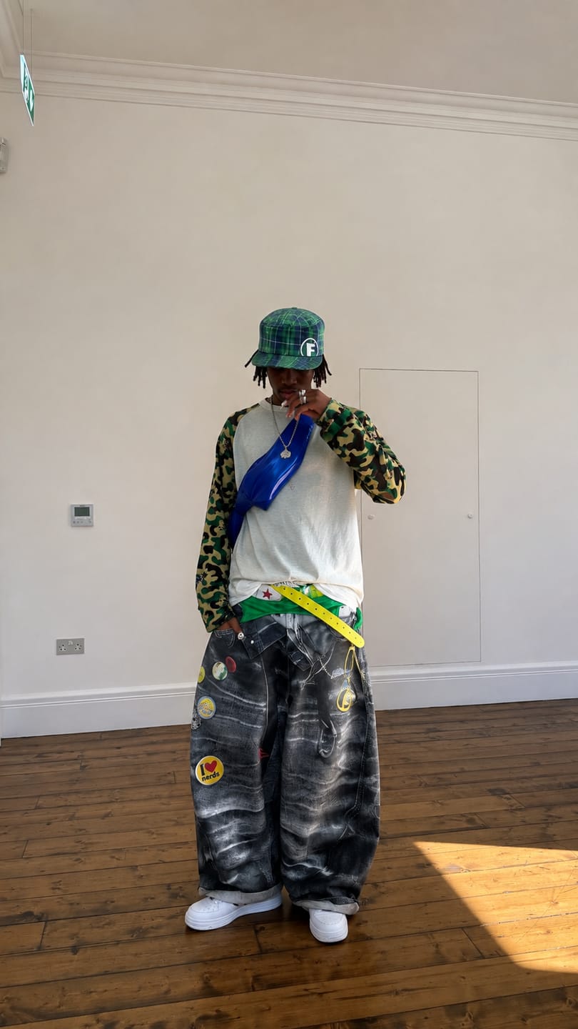 Customer photo review of Y2K 00s Trompe-l'œil Double-Waist Baggy Jeans