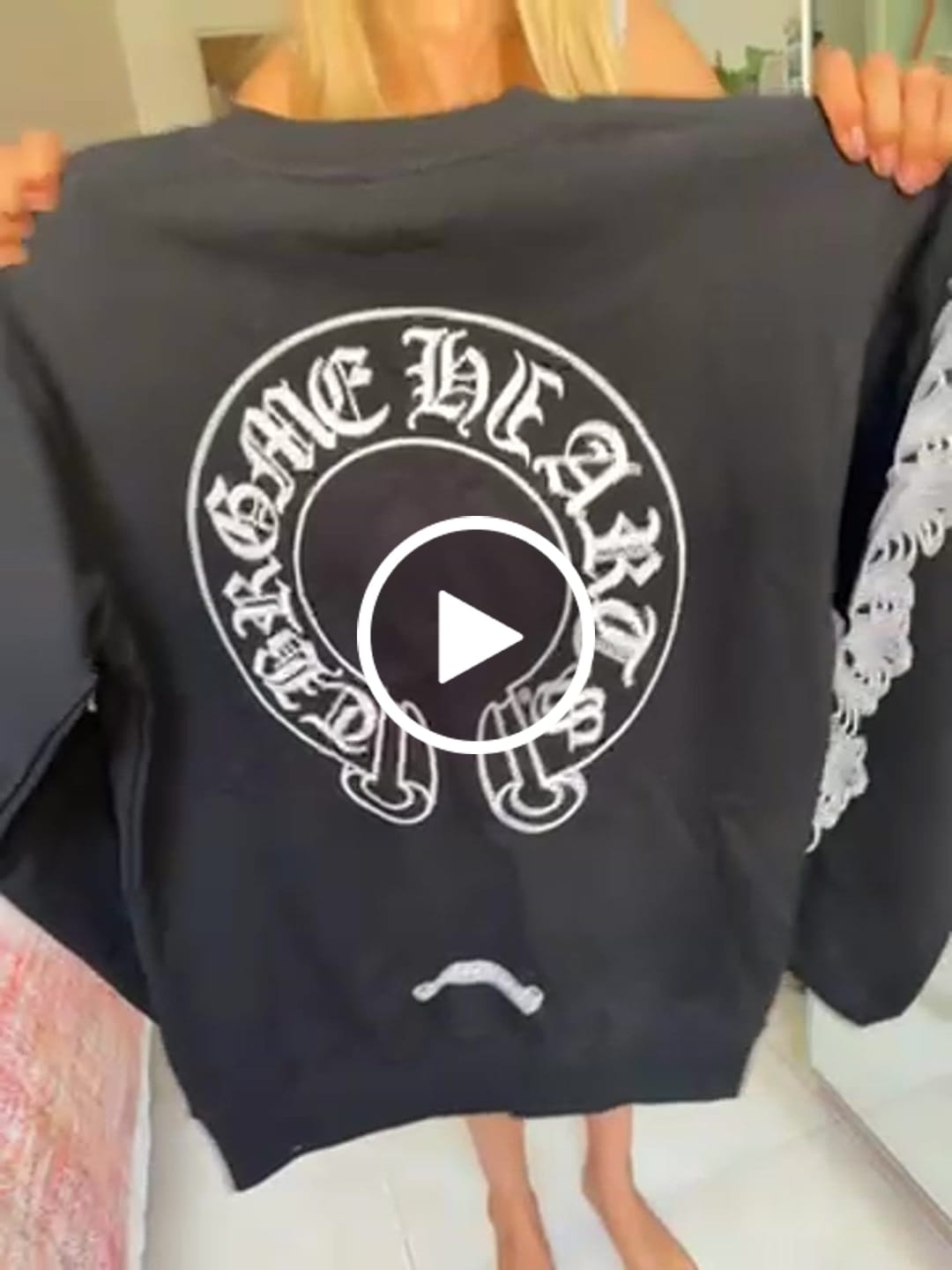 Customer video review of Chrome Hearts 2026 Horseshoe-Print Sweatshirt Black White Cotton