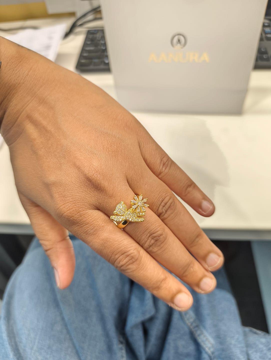 Customer photo review of 18K Gold Plated Pearl Bow Anti-Tarnish Waterproof Ring