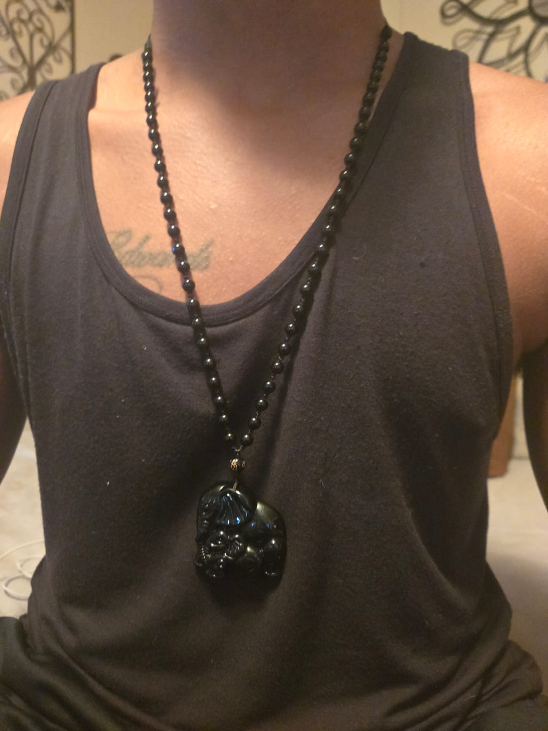 Customer photo review of Elephant Charm Black Obsidian Crystal Necklace