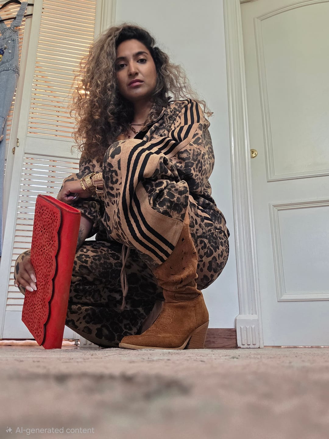 Customer photo review of French Terry Cheetah Print Suede Tracksuit - 2277