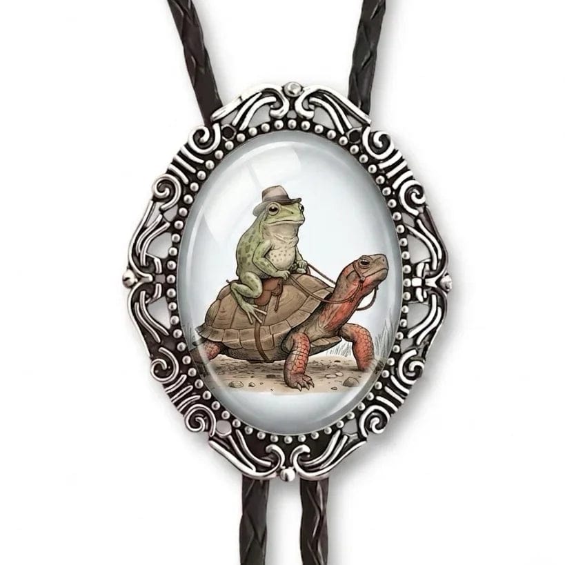 Customer photo review of Bolo Tie with Frog & Turtle— Leather Handmade Western Bolo Ties