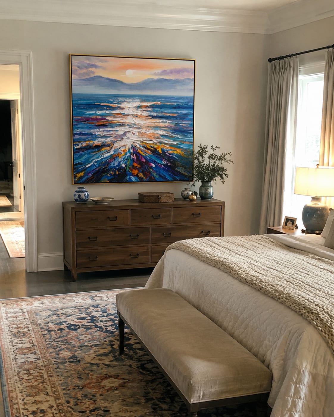 Customer photo review of Sunset Tide Convergence – Orange & Purple Abstract Seascape Painting | Coastal Living Room Wall Art