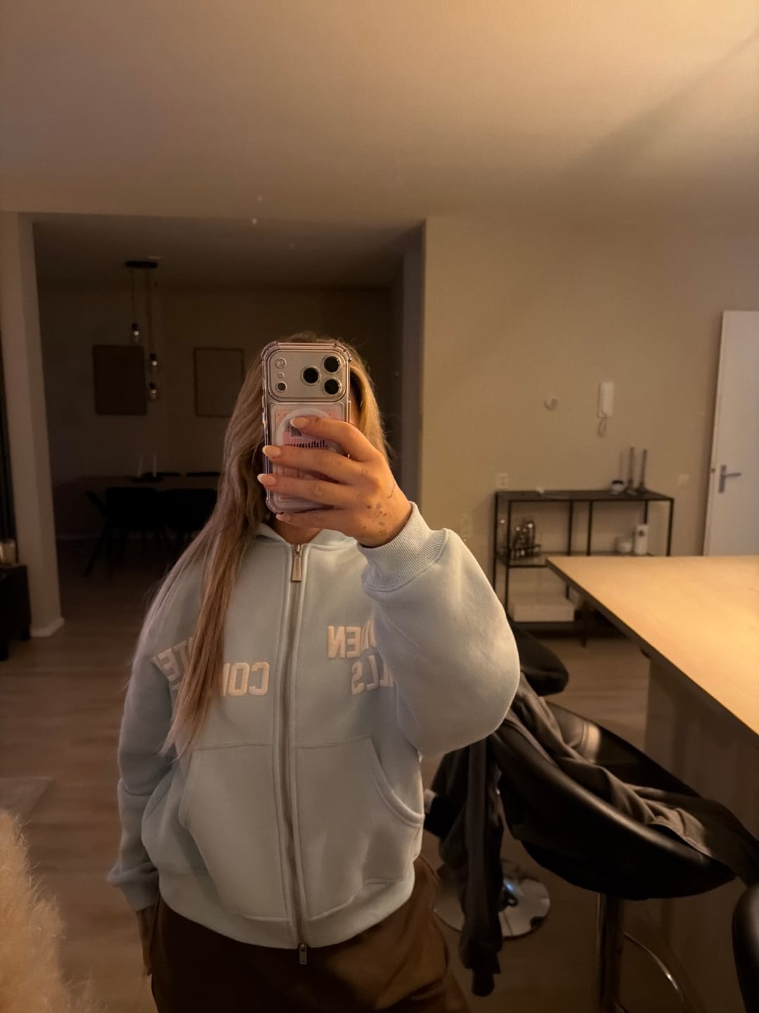 Customer photo review of GATED COMMUNITY ZIP HOODIE LIGHT BLUE