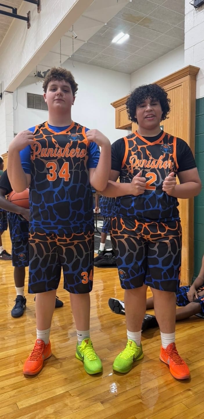 Customer photo review of Custom Black Orange-Blue Spotted Graffiti Pattern Sports Uniform Basketball Jersey
