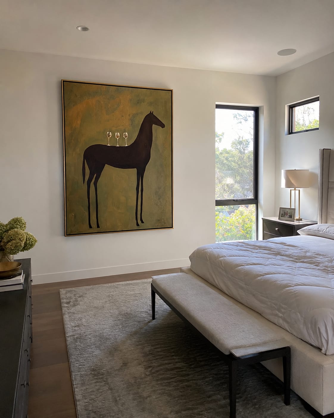 Customer photo review of The Cellar Horse – Vintage Americana Black Horse Wine Painting | Modern Luxury Dining Room Art