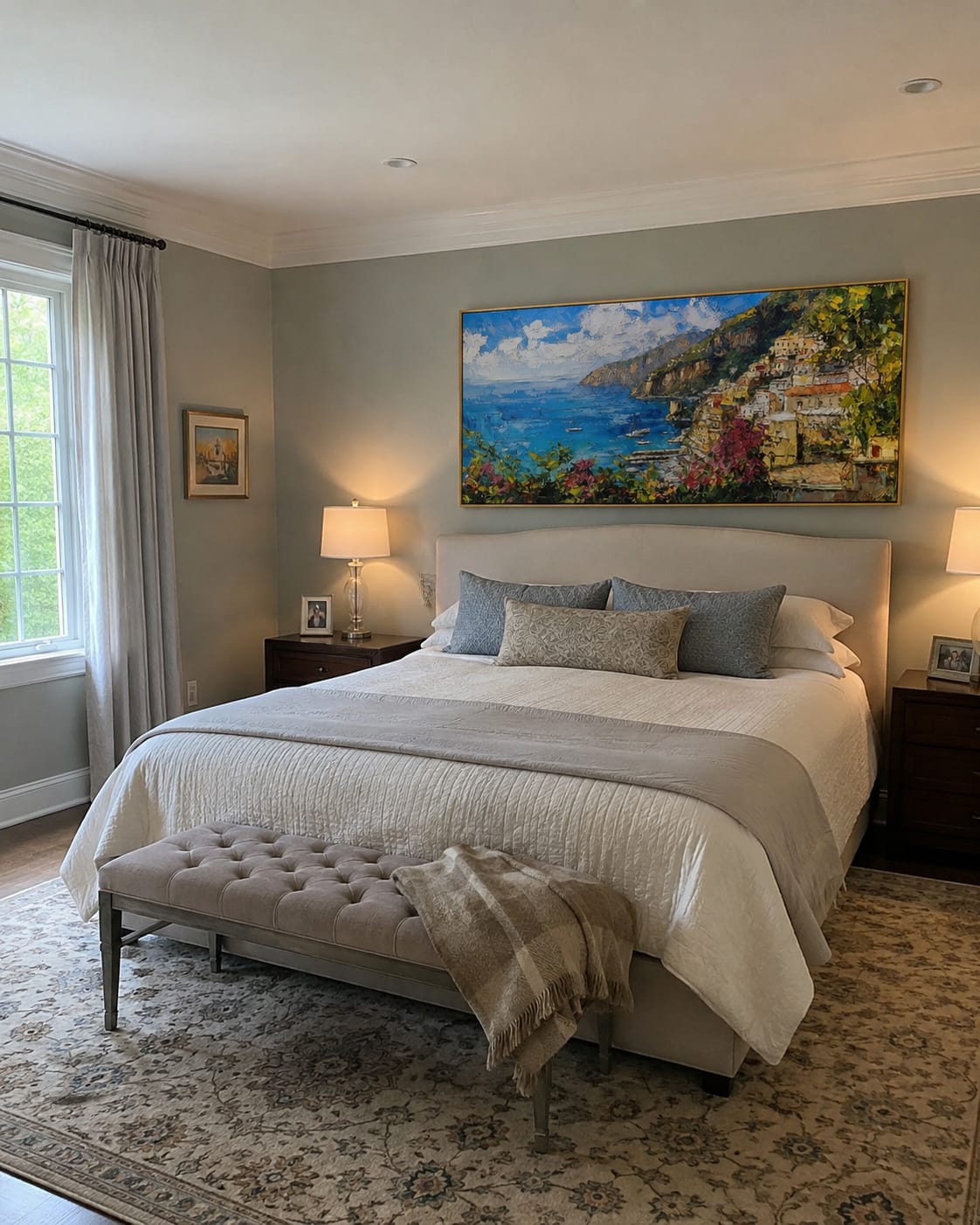 Customer photo review of Golden Coast Panorama – Blue & Green Cliffside Village Painting | Coastal Panoramic Living Room Wall Art
