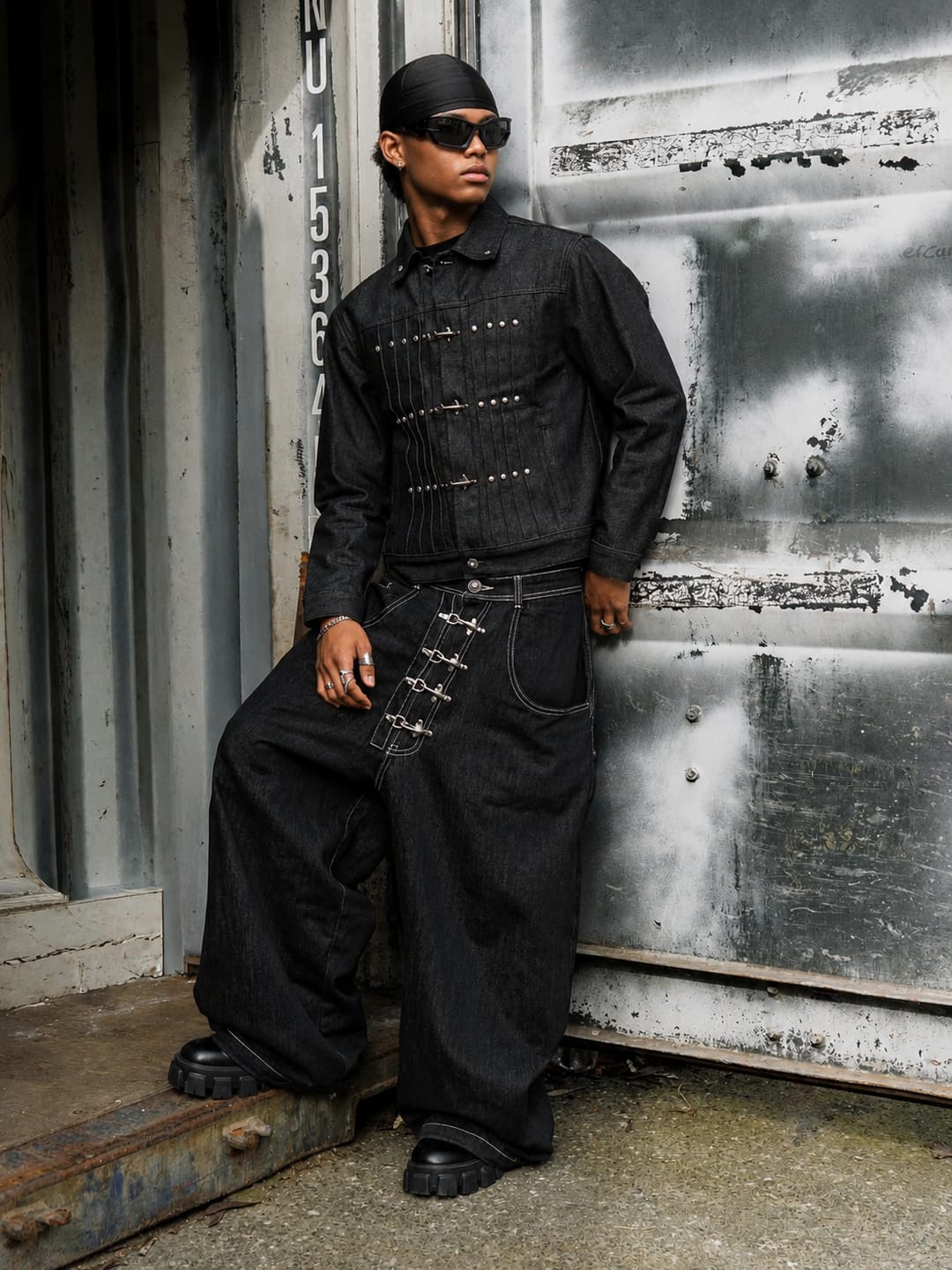 Customer photo review of Firefighter Buckle A-Line Baggy Raw Denim Jeans