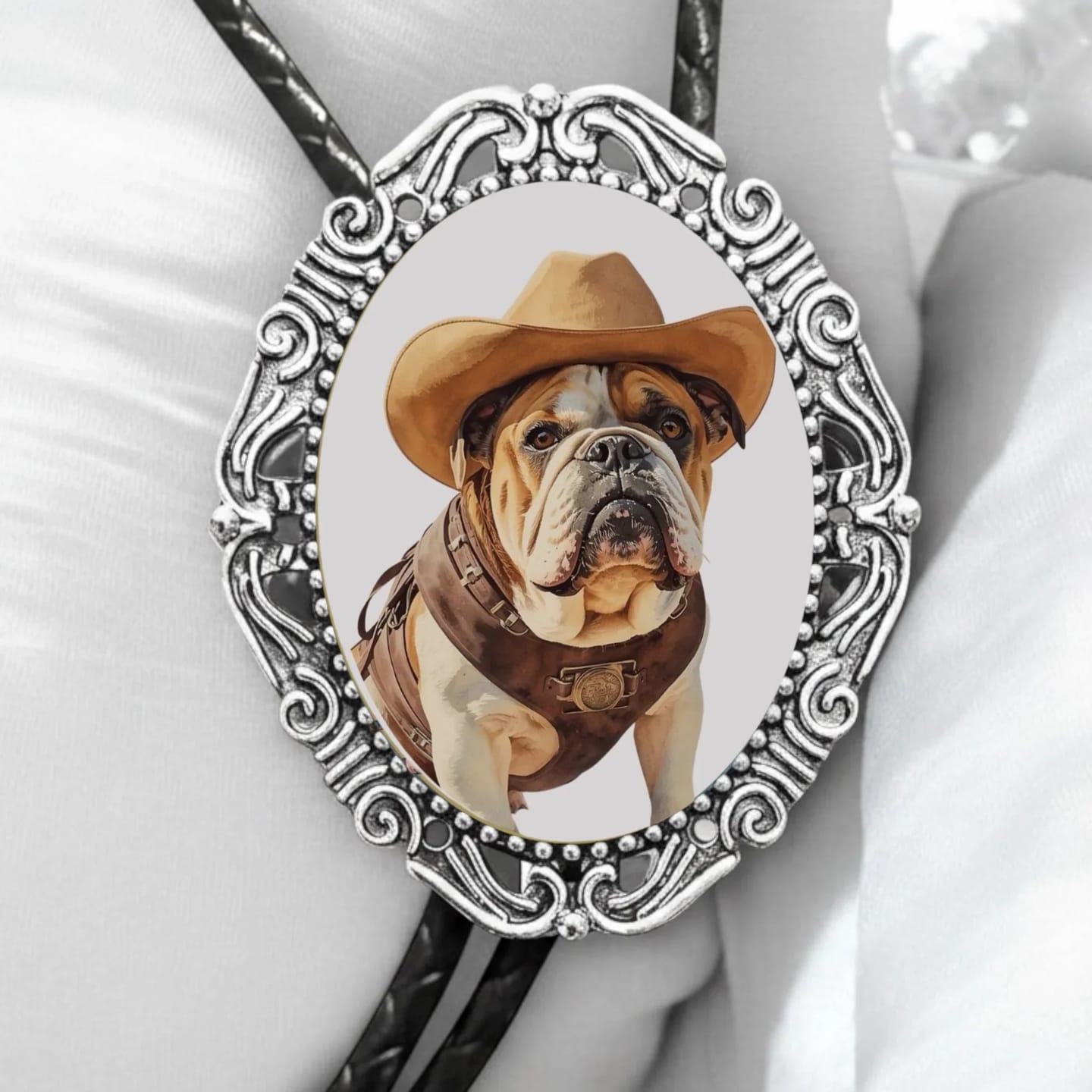 Customer photo review of Bulldog Cowboy Bolo Tie — Premium Western Bolo Tie for Men & Women