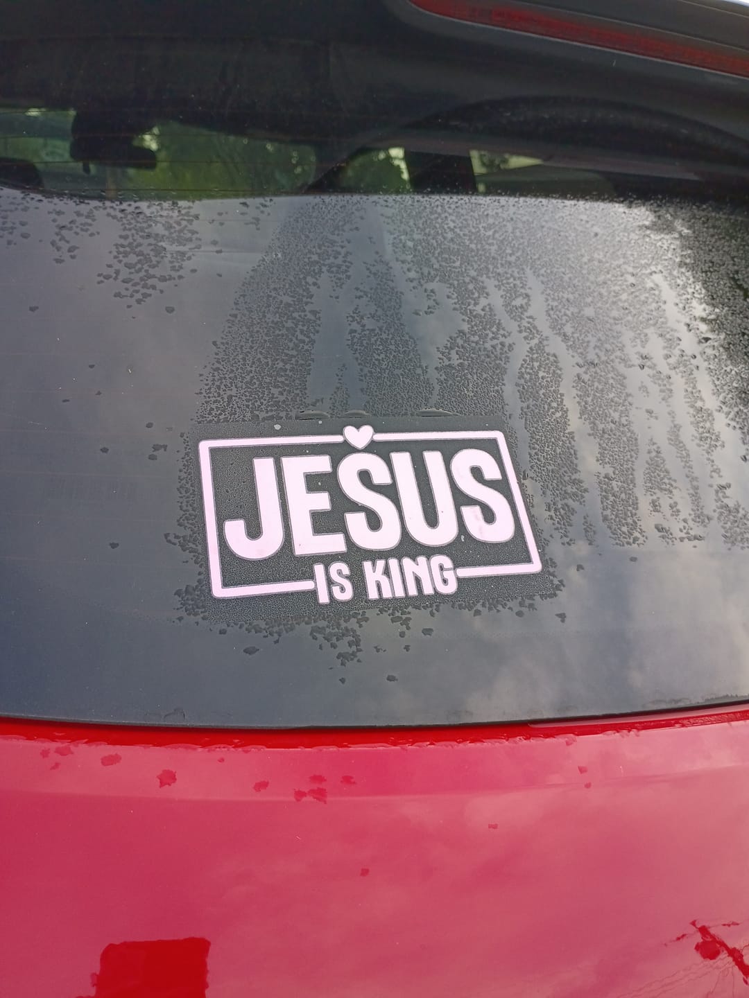 Customer photo review of Christianartworkshop Jesus Is King Heart Accent Car Sticker: A Sacred Symbol of Prayer for Daily Travel