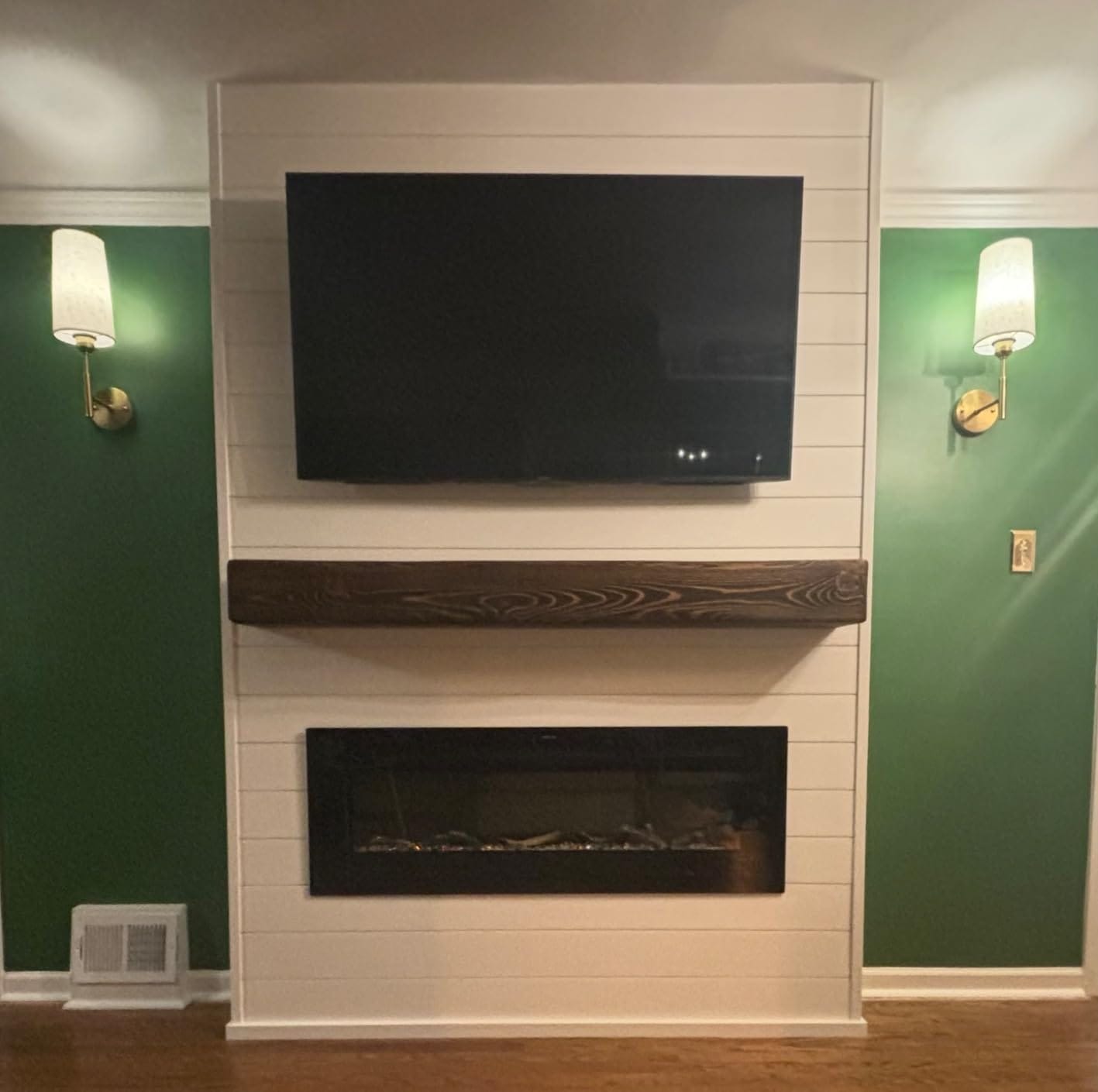 Customer photo review of 60" Handcrafted Real Wood Fireplace Mantel