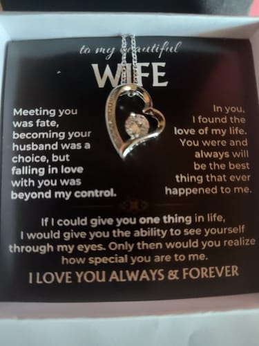Customer photo review of To My Wife Forever Love Necklace – Romantic Gift from Husband with Heartfelt Message Card