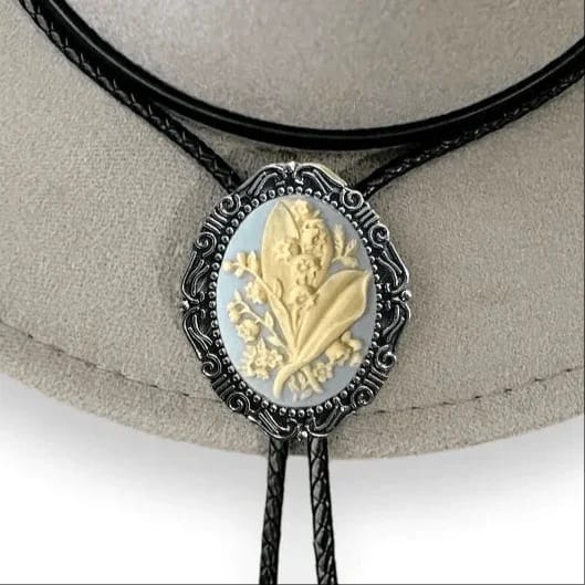 Customer photo review of Silver Bolo Tie- Lily of the Valley (Blue & Ivory)