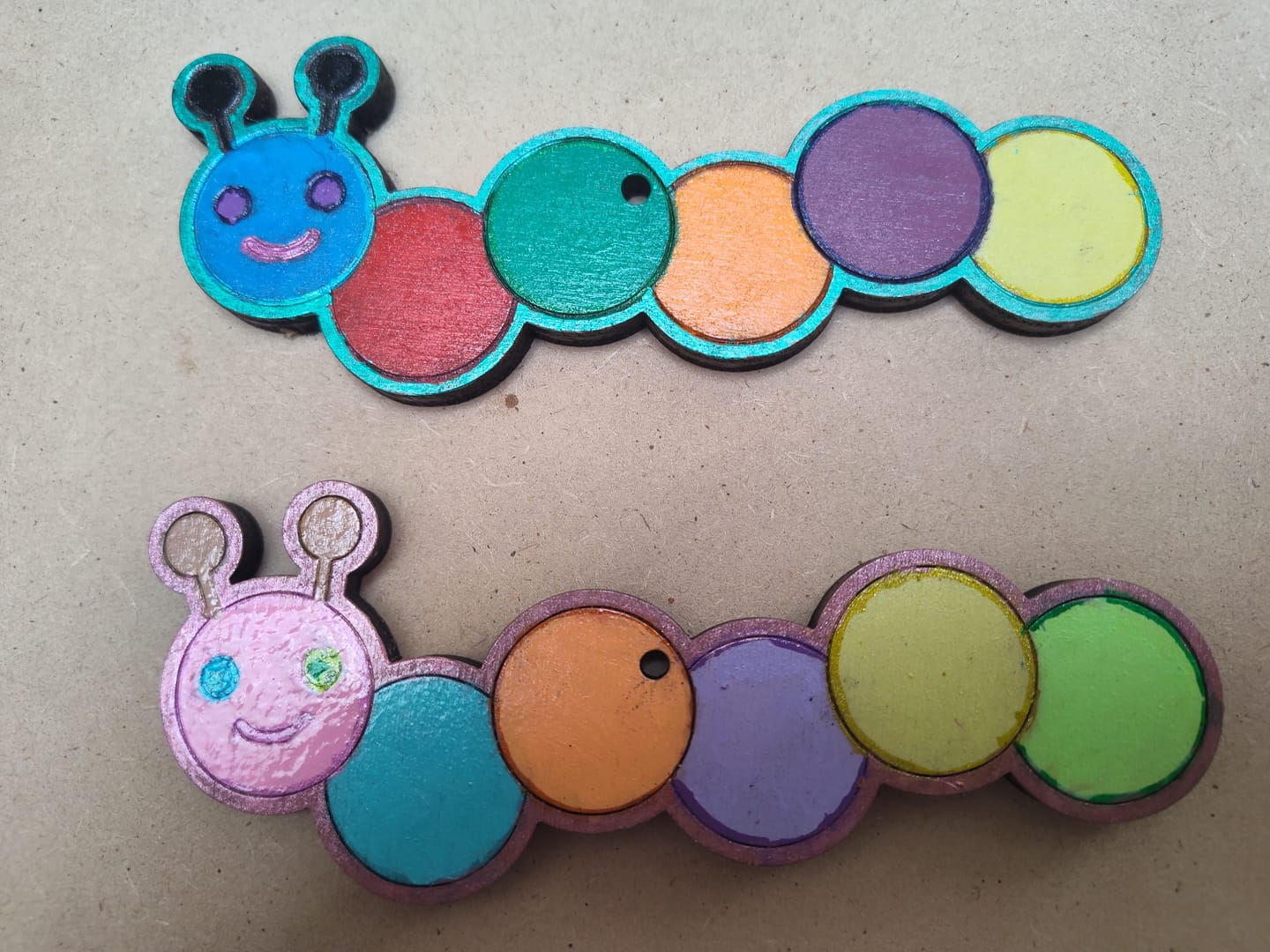 Customer photo review of Unfinished Wood Etched Caterpillar Shape | Paint By Line Crafts | up to 30" DIY