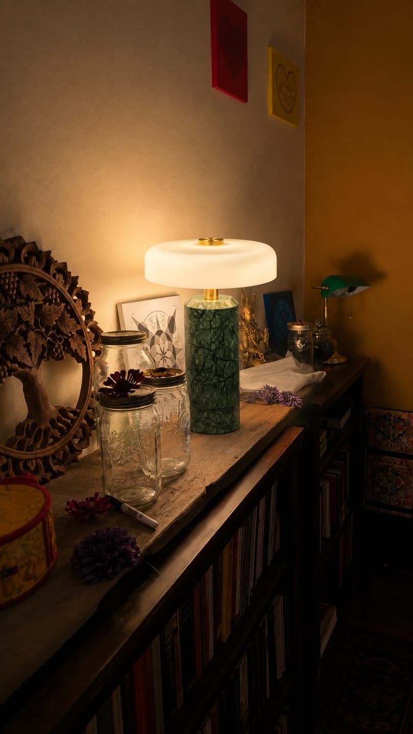 Customer photo review of Wireless Marble Glass Table Lamp