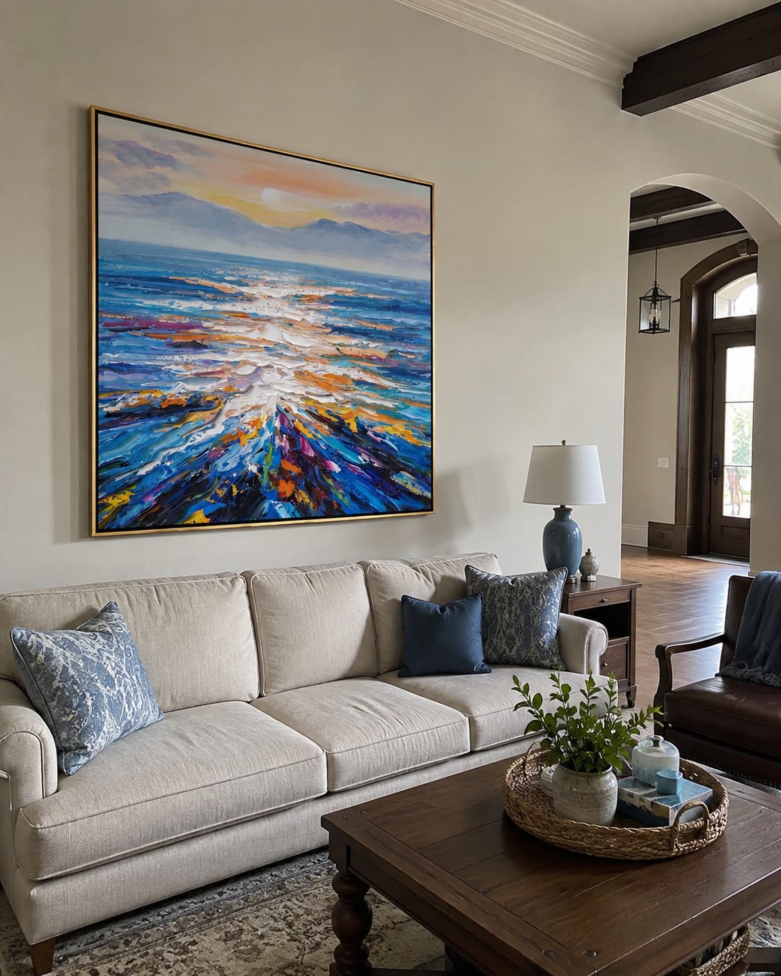 Customer photo review of Sunset Tide Convergence – Orange & Purple Abstract Seascape Painting | Coastal Living Room Wall Art