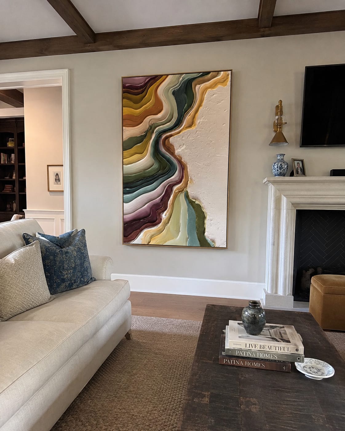 Customer photo review of Luminous Narrative – Wabi-sabi Heavy Impasto Abstract Painting | Modern Minimalist Living Room Art