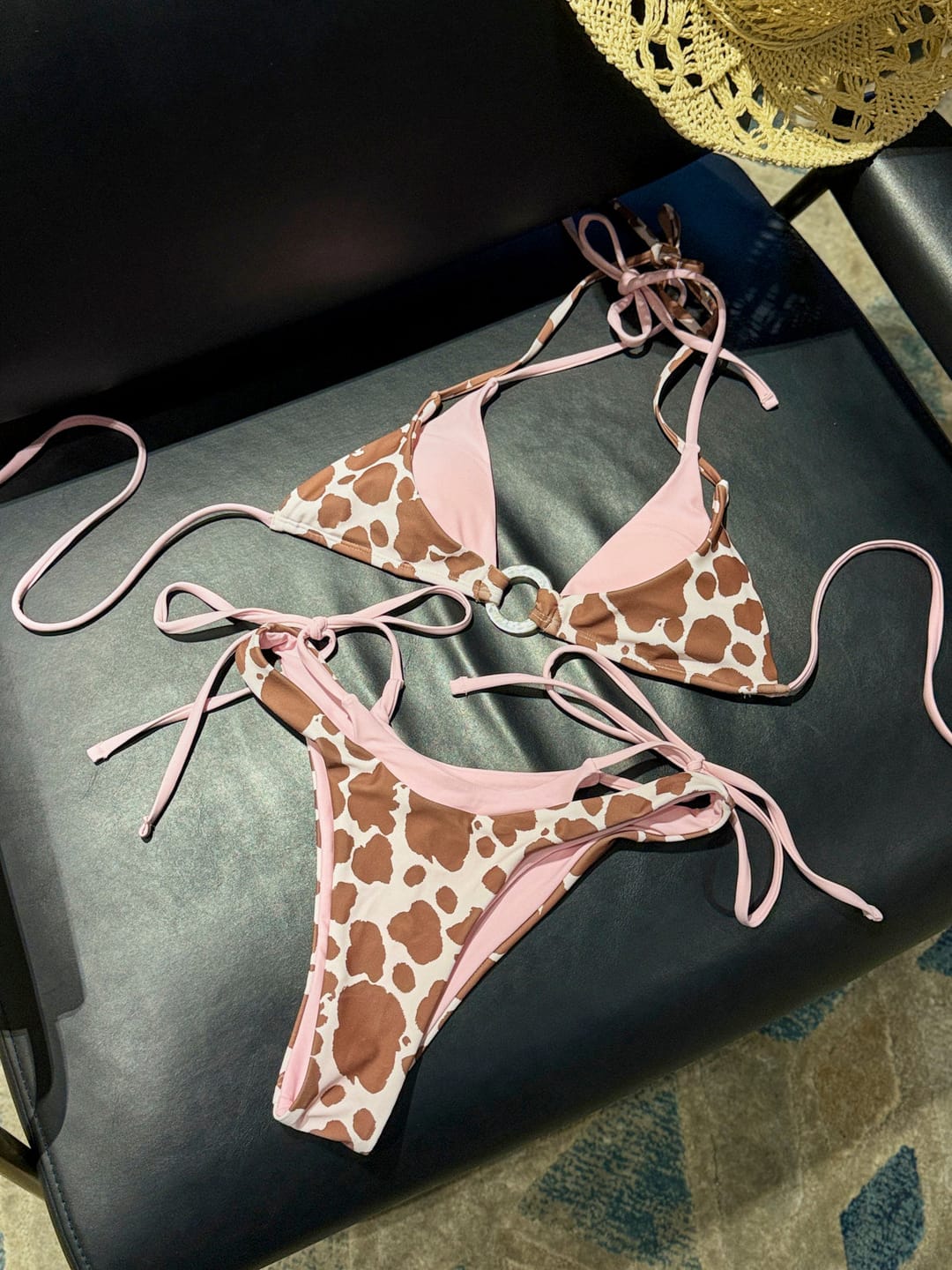 Customer photo review of Seamolly Contrast Color Cow Print O Ring Double Layer Bikini Set