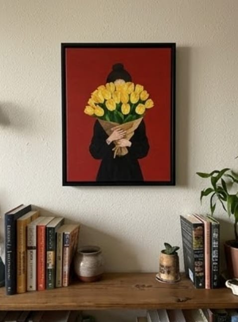 Customer photo review of Woman Holding Tulips Canvas Wall Art