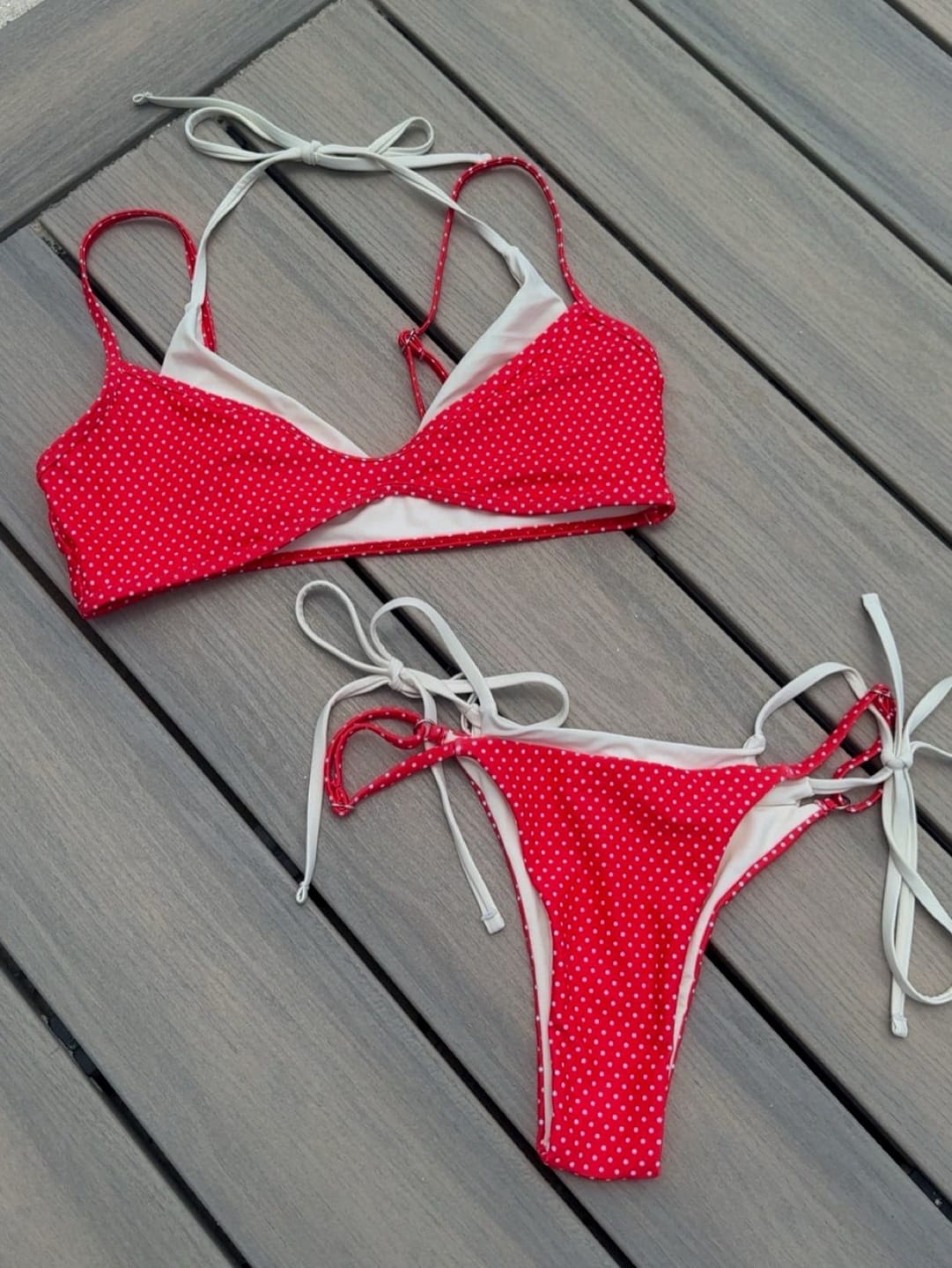 Customer photo review of Seamolly Polka Dot Print Tie Side Double Layer Bikini Set