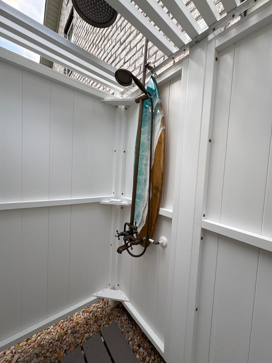 Customer photo review of Vintage Outdoor Shower with Rainfall Head, Handheld & Tub Spout