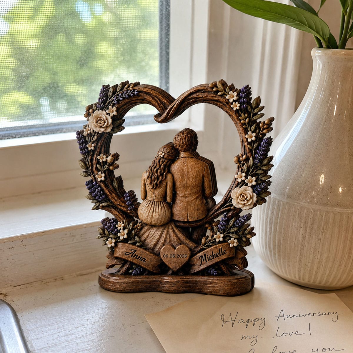 Customer photo review of Forever Our Love Floral Heart - Personalized Customized 3-layered Wooden Plaque - Special Gift For Couples, Wife, Husband