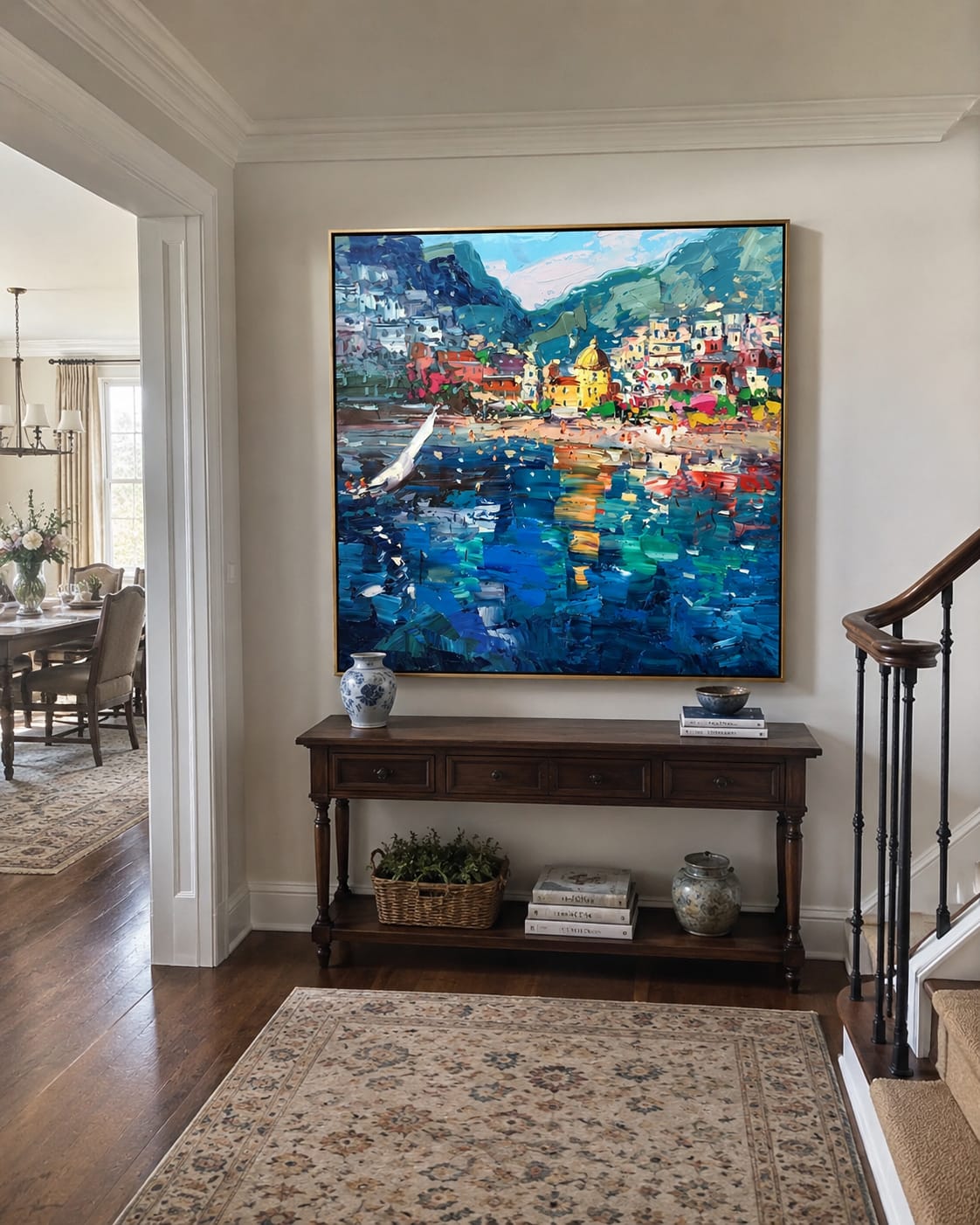 Customer photo review of Golden Poppy Shoreline – Orange & Blue Coastal Wildflower Painting | Coastal Bedroom Wall Art