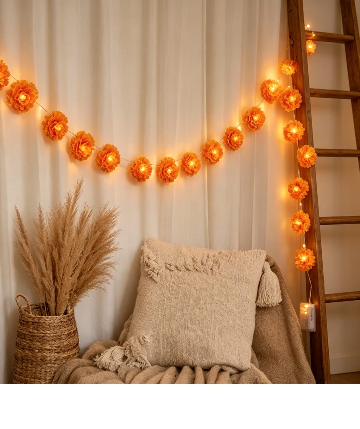 Customer photo review of Artificial Marigold Flower Led String Light – Perfect For Day Of The Dead & Halloween