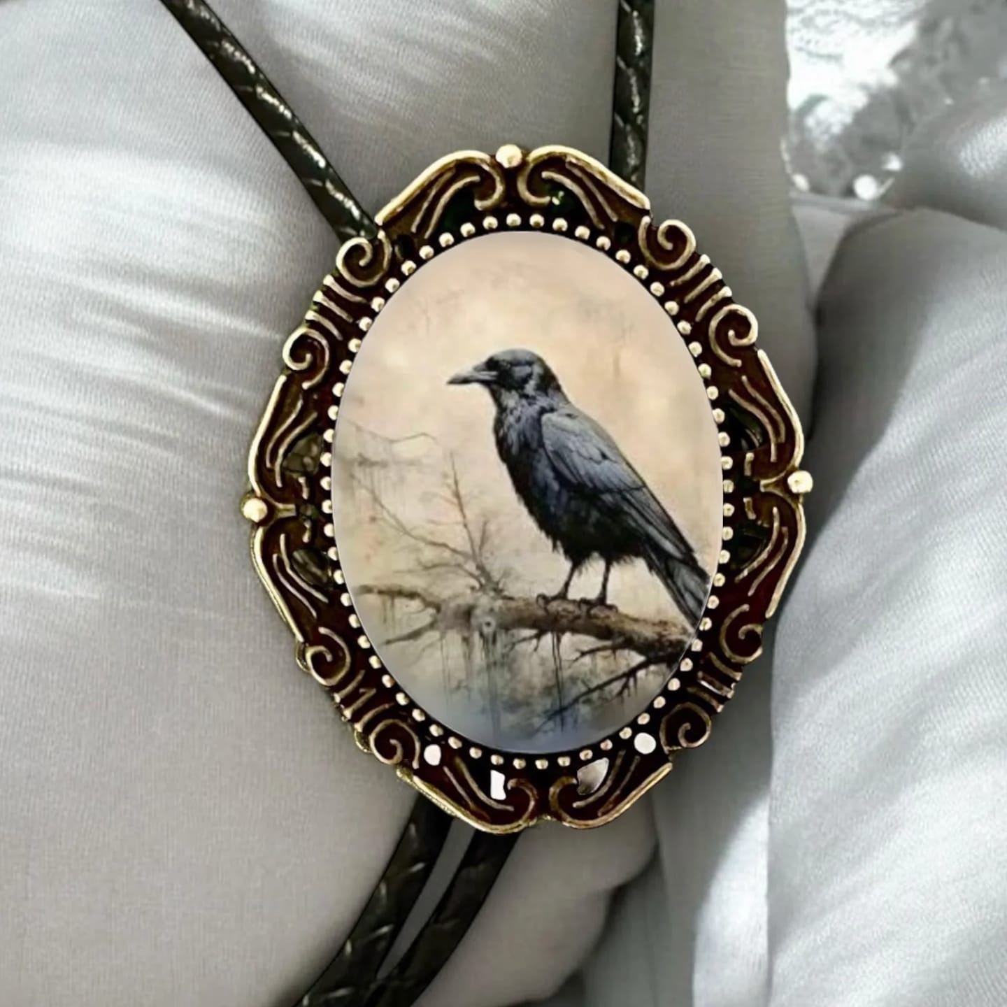 Customer photo review of Raven Bolo Tie for Cowboy Genuine Leather Western