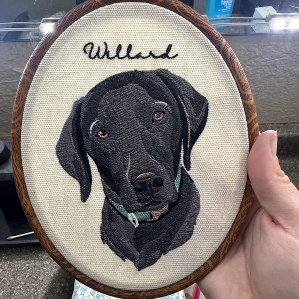 Customer photo review of Personalized Pet Portrait Embroidery Hoop Art