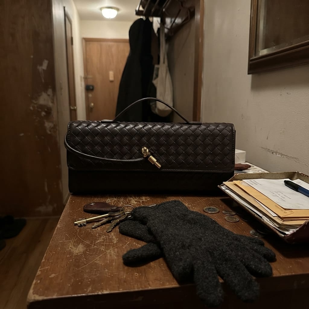 Customer photo review of Tori Black Faux Leather Woven Clutch