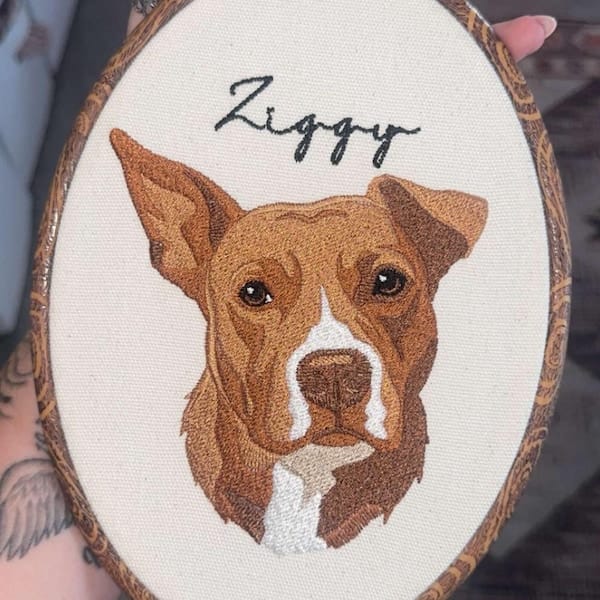 Customer photo review of Personalized Pet Portrait Embroidery Hoop Art