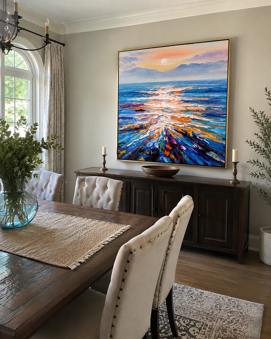 Customer photo review of Sunset Tide Convergence – Orange & Purple Abstract Seascape Painting | Coastal Living Room Wall Art