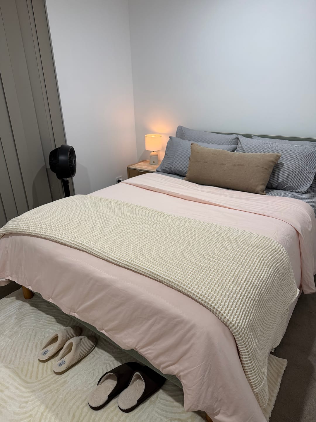 Customer photo review of Cream - Waffle Blanket