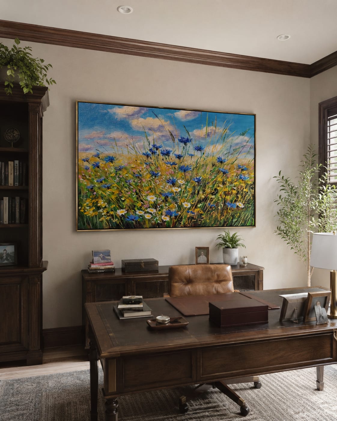 Customer photo review of Cornflower Coastal Fields – Blue & Green Wildflower Meadow Painting | Coastal Farmhouse Living Room Wall Art
