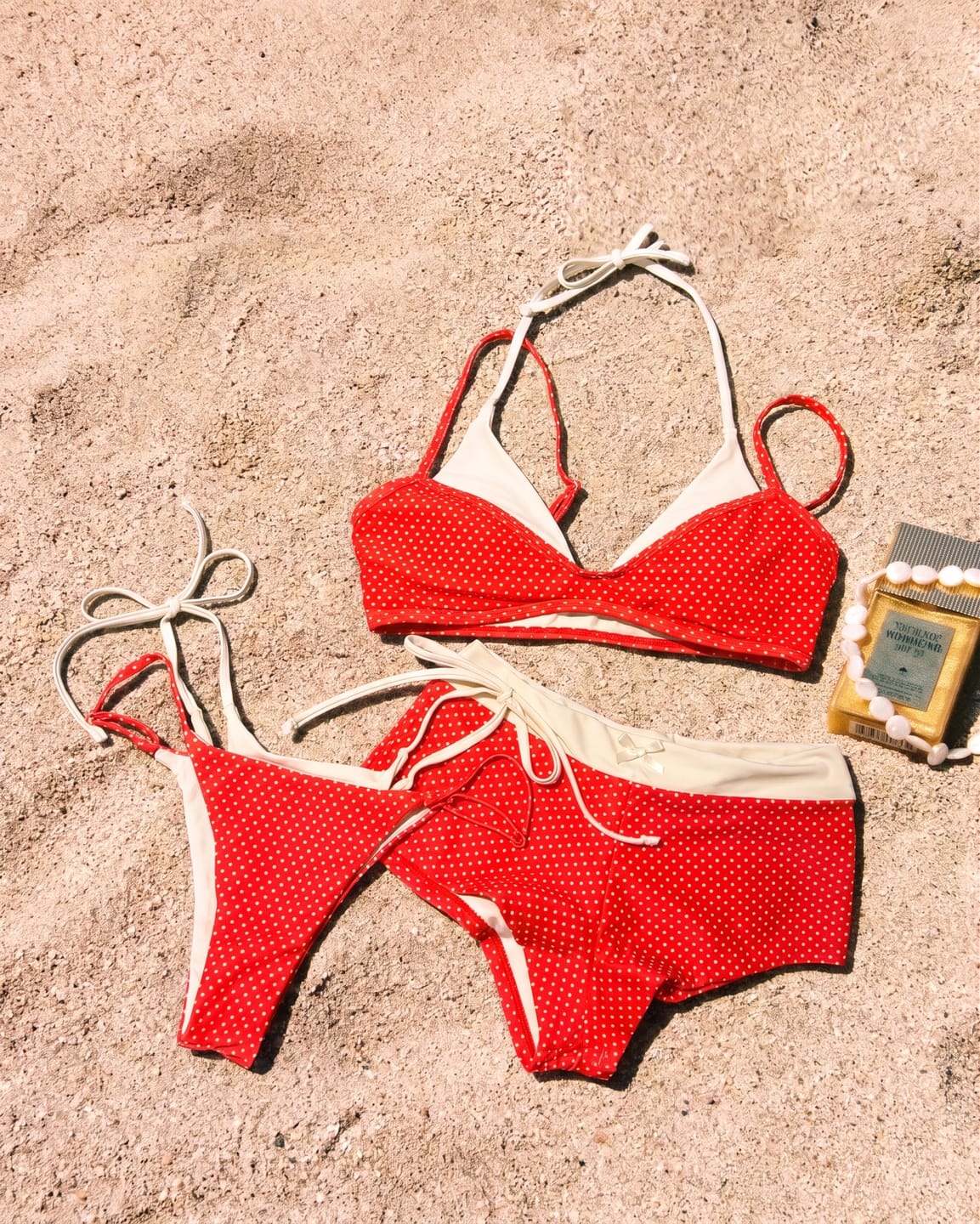 Customer photo review of Seamolly 3 Piece Polka Dot Print String Double Layer Cheeky Boyshort Bikini Set