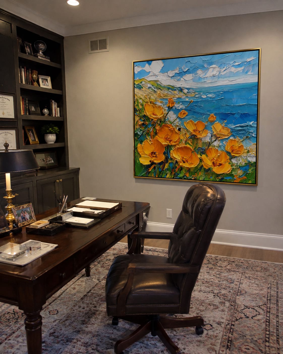 Customer photo review of Wildflower Turquoise Cove – Orange & Turquoise Coastal Painting | Coastal Living Room Wall Art