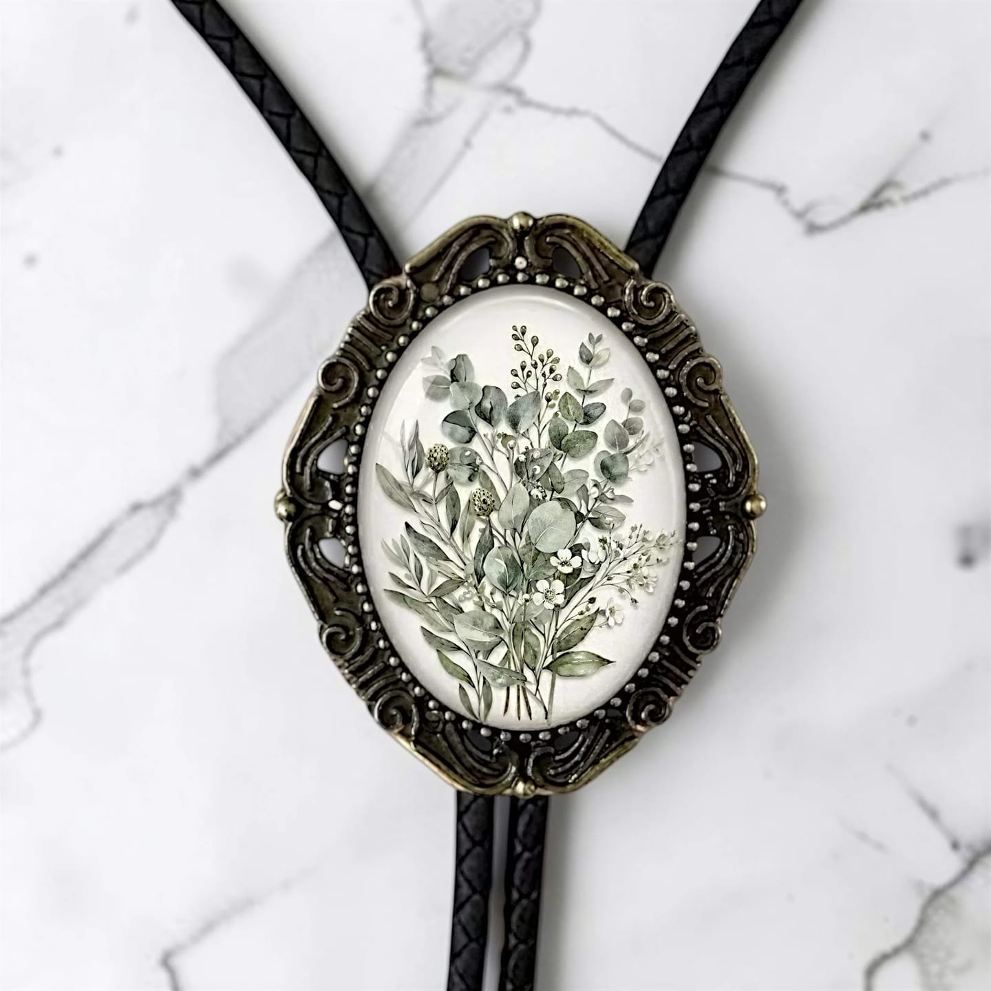Customer photo review of Floral Bolo Tie- Sage Green Western Wedding Accessory
