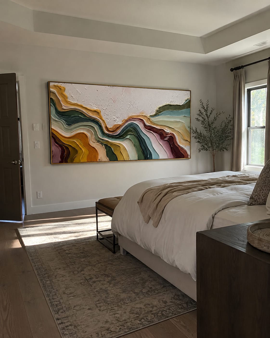 Customer photo review of Flowing Rhythms – Heavy Texture Colorful Fluid Abstract Painting | Minimalist Horizontal Entryway Art