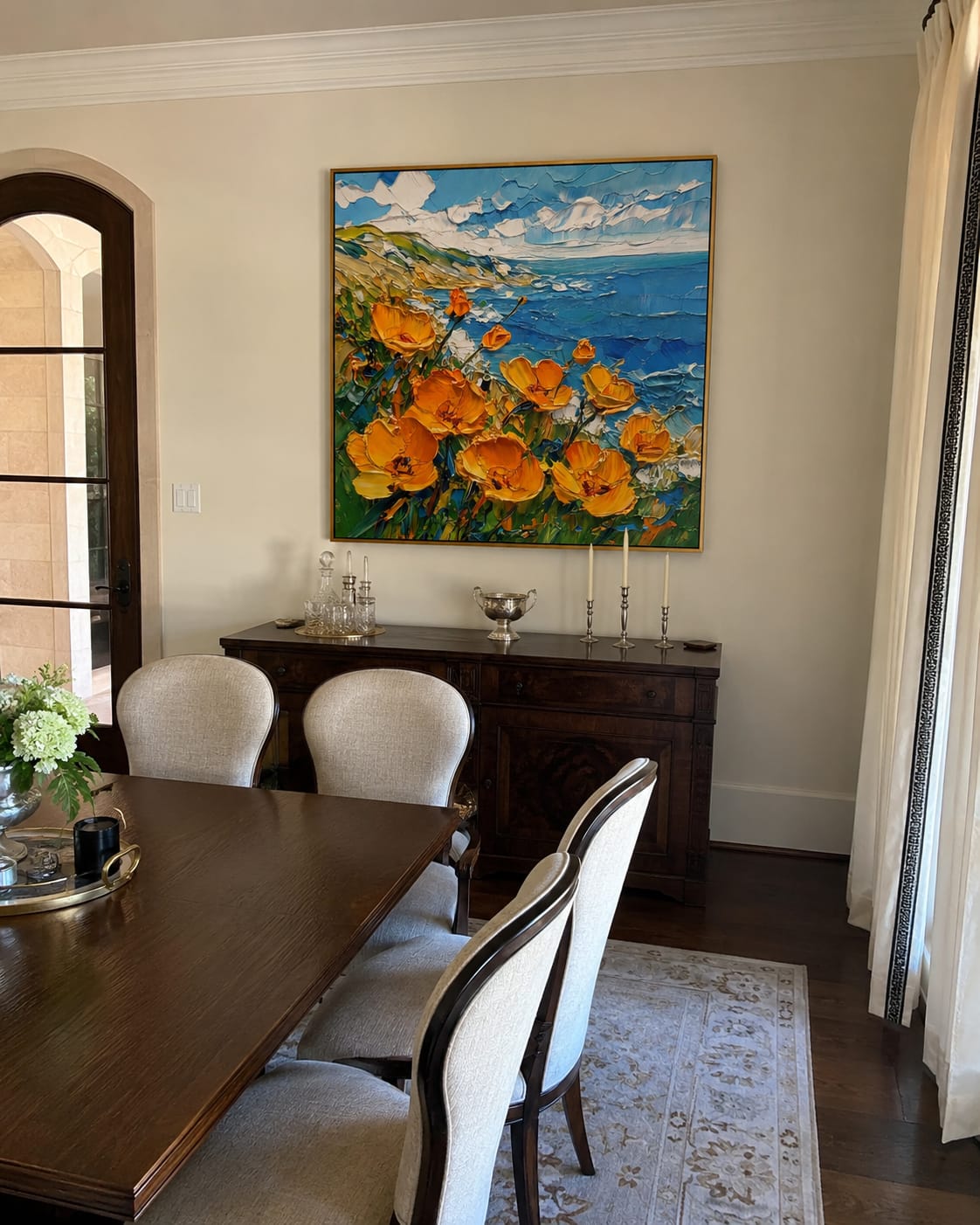 Customer photo review of Wildflower Turquoise Cove – Orange & Turquoise Coastal Painting | Coastal Living Room Wall Art