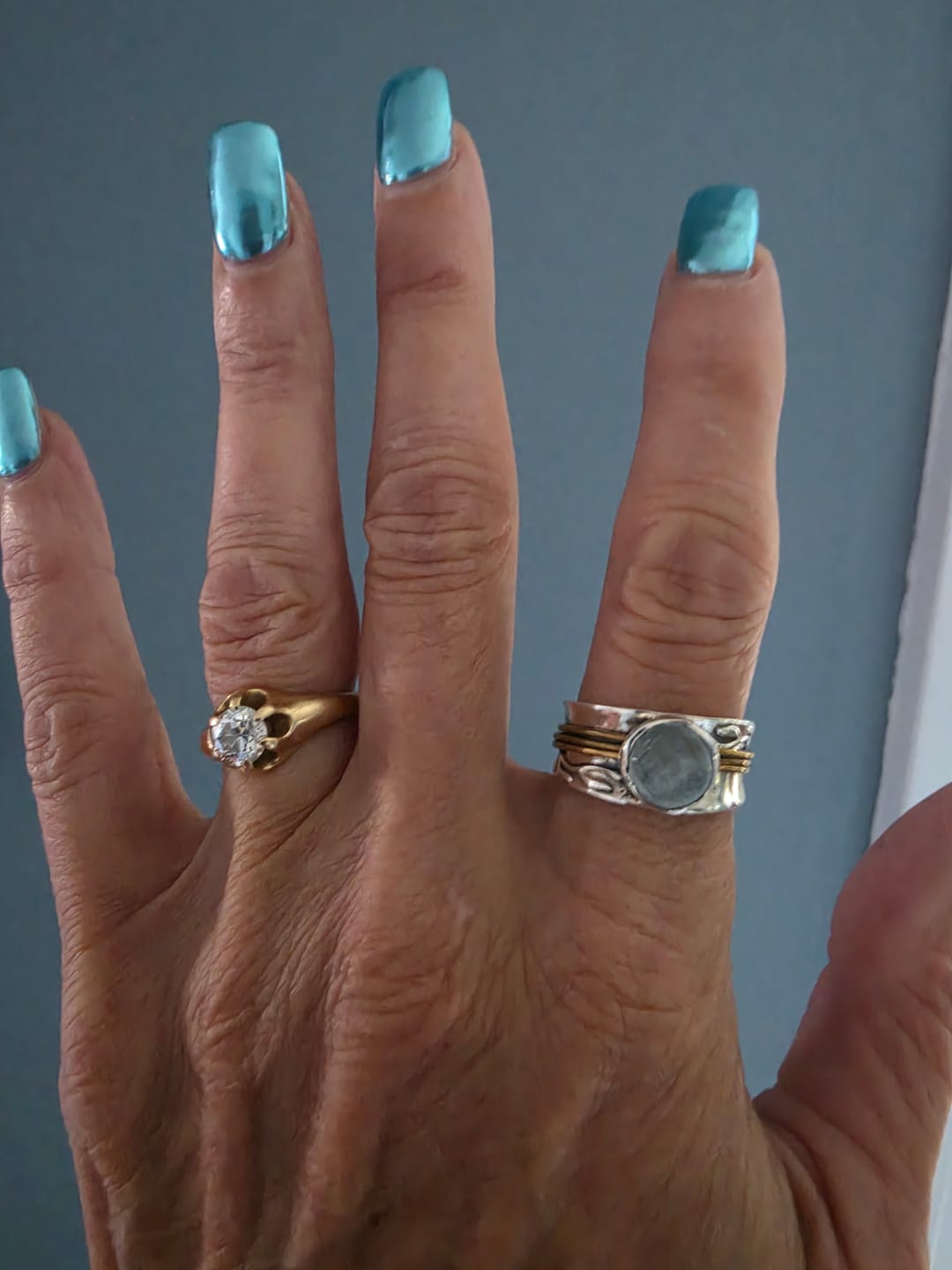 Customer photo review of Aquamarine Spinner Ring Inspired by Nature Sterling Silver